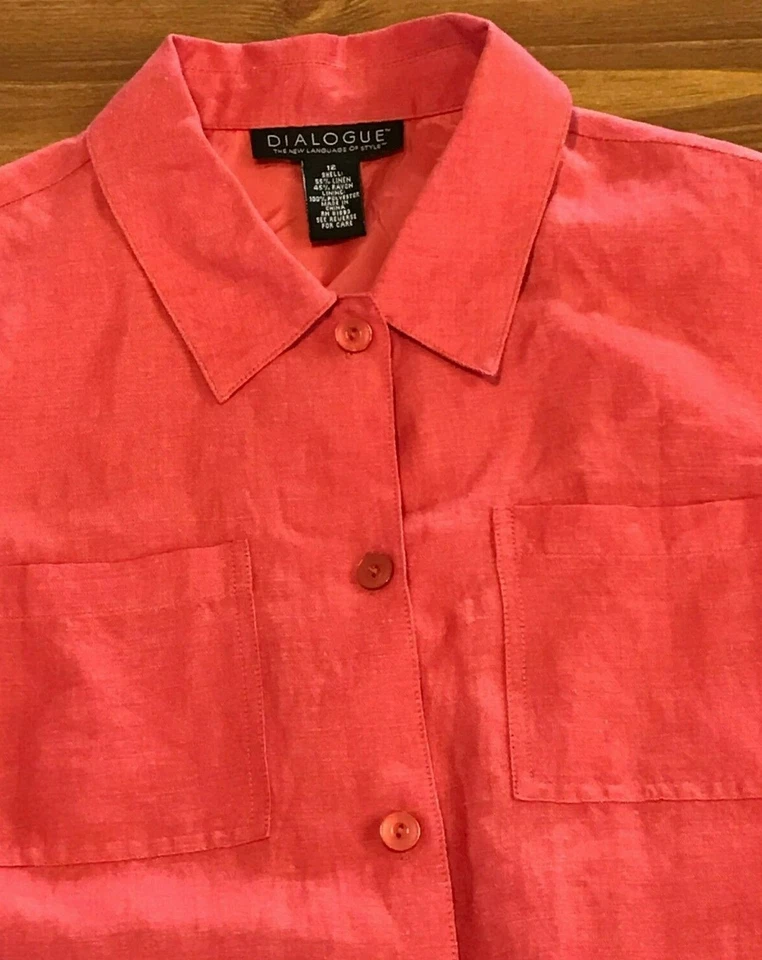 Dialogue Blazer Coat Jacket Womens 12 Coral Pink 55% Linen Button Front Collared - Image 3 of 4
