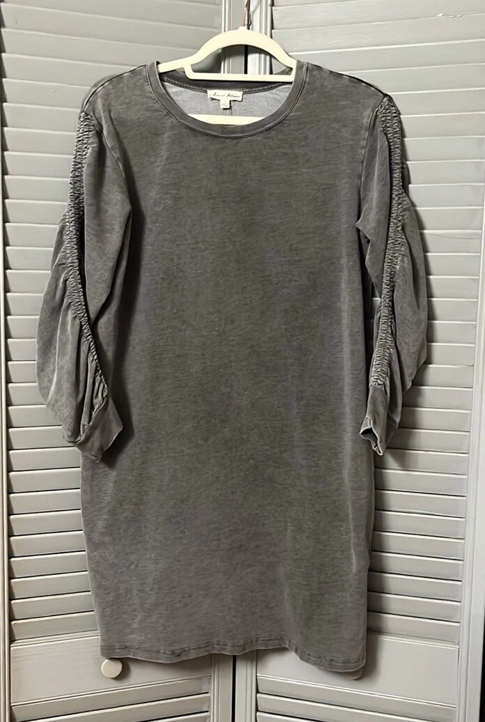 VETEMENTS Mini Abito T Shirt Jane & Delancy Grigio Manica Rouched Elasticizzato Lavaggio Acido Taglia S