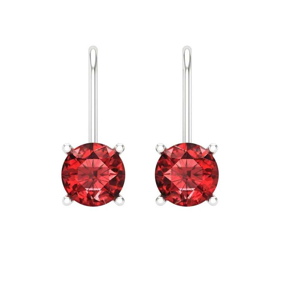 Aretes de granate para mujer, oro macizo palanca trasera (1 cttw, 5,0 mm, corte redondo) Foto 3 de 4