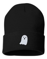 Cute White Ghost Cuffed Beanie, Halloween Ghost Hat, Cute Ghost Beanie
