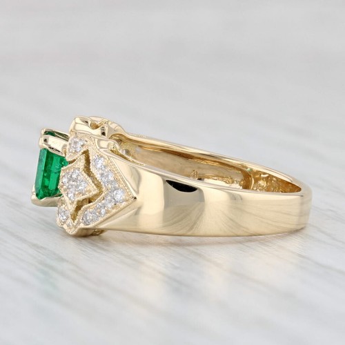 Anello In Diamante Con Smeraldo 0.88ctw In Oro Giallo 18k Misura 7.75 - Foto 3 di 10