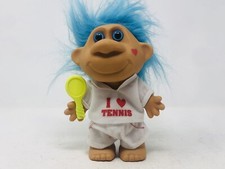 Muñeca troll vintage de 7,5" pelo aguamarina ojos azules me encanta tenis corazón en mejilla