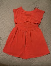 MNG By Mango Red Dress Two Pockets Button Up Back With Cut-Out Size Large