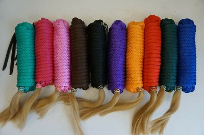 Equitem 23ft Braided Nylon Mecate Reins with Horse Hair Tassel & Leather Popper