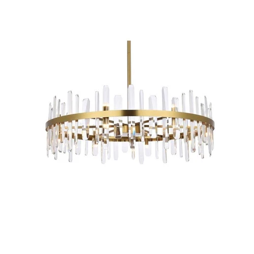 Elegant Lighting Serena 36" Round Iron and Crystal Chandelier in Satin Gold - Picture 4 of 8