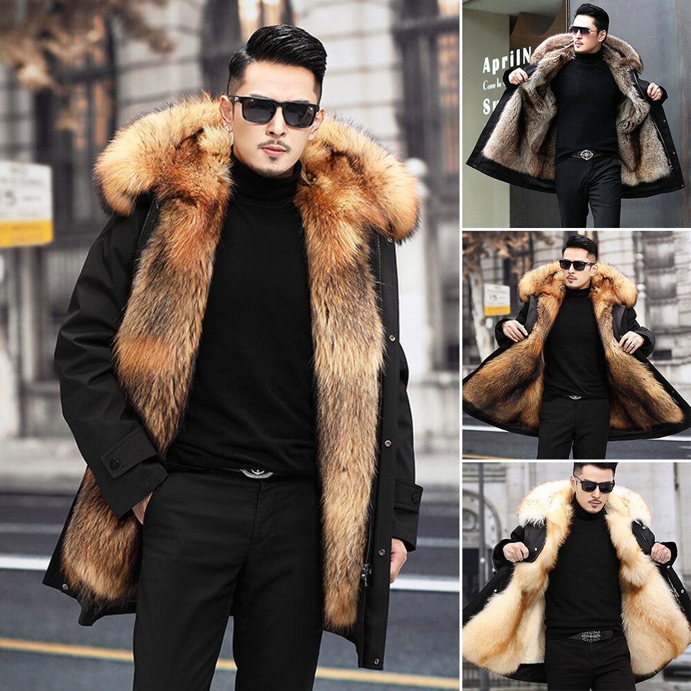Invierno Para hombres Prendas de abrigo de piel sintética Sobretodo Chaqueta Abrigo Parka Prendas para el torso con capucha Conjunto cálido