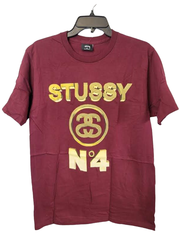 Stussy Maroon Tee Graphic Print N4 Logo Short Sleeve Men's T-shirt