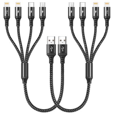 Short Multi Charging Cable 2Pack/1FT Multi USB Cable 4 in 1 Multi Charger Fas...