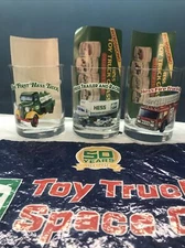 1996 Vintage Hess Toy Truck Collector Series 3 Glasses + Bag + Promo Cards