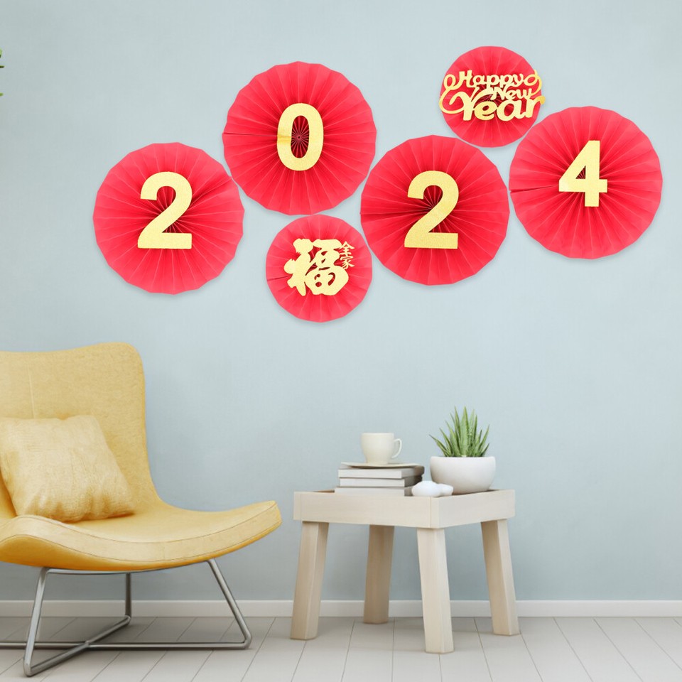 2 Sets Round Folding Paper Fan Chinese New Year Wall Decor Indoors Wall