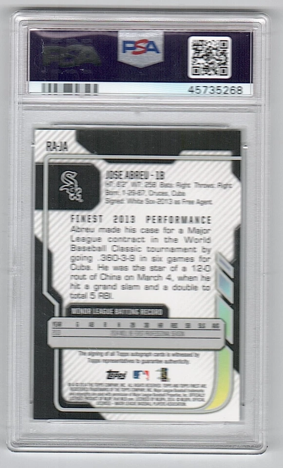2014 Topps Finest Refractor Jose Abreu White Sox Rookie Auto PSA 7 - Image 2 of 2