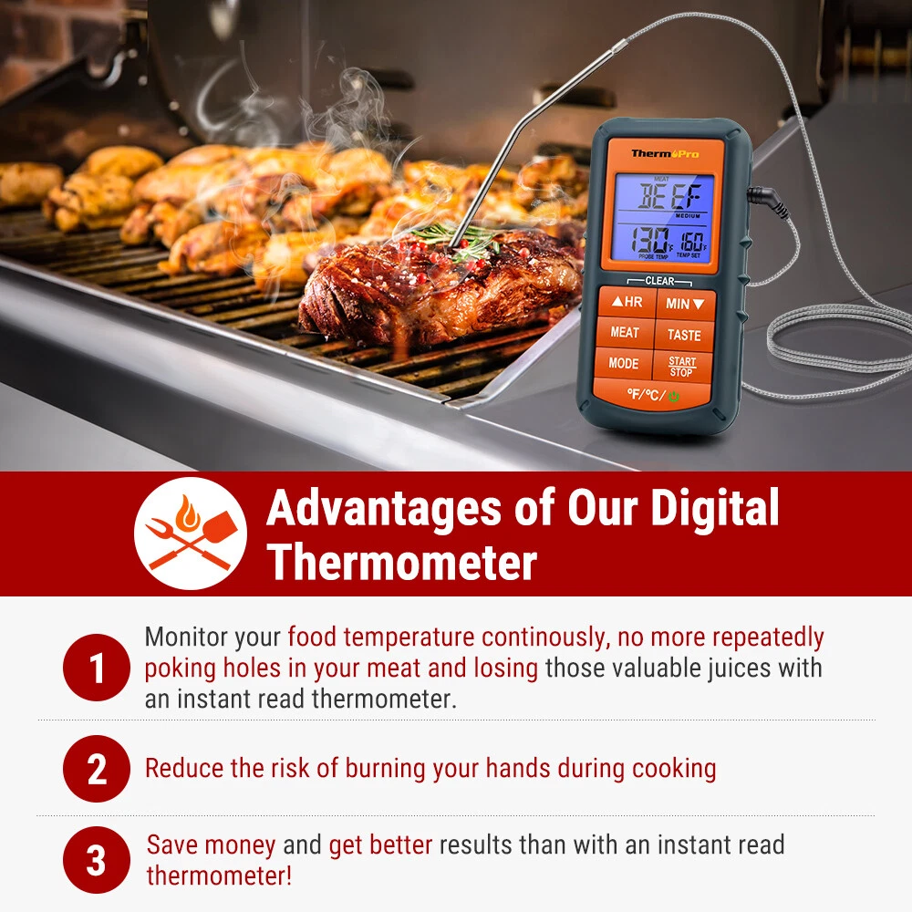 Meat Thermometer Digital with cableLCD Cooking Oven Grill Thermometer with Timer