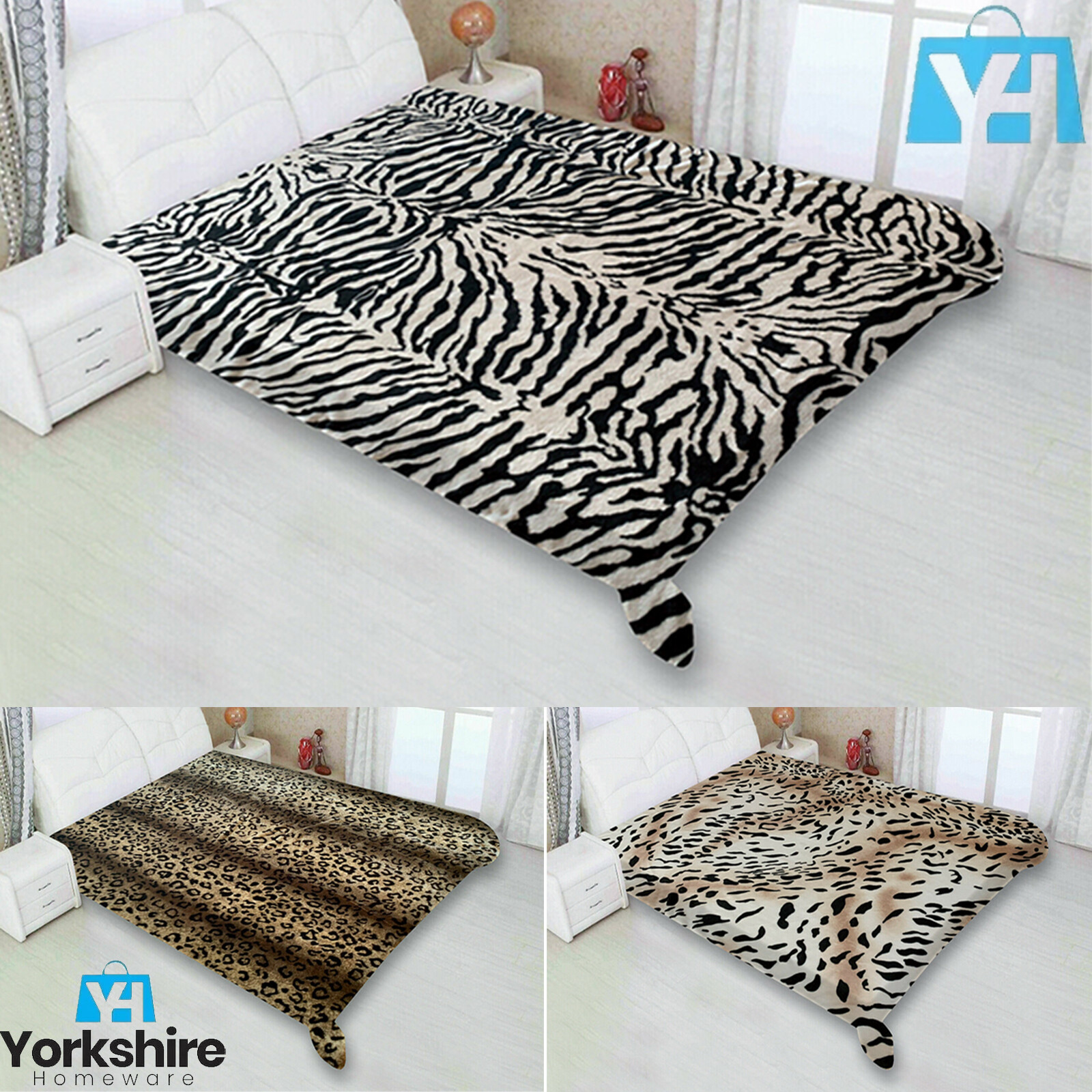 Roll Mink Super Faux Fur Animal Skins Print Blankets Sofa Bed Soft Warm