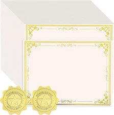100 Sheets Certificate Paper with 100 Pcs Gold Seal Stickers, 8.5 × 11''... 