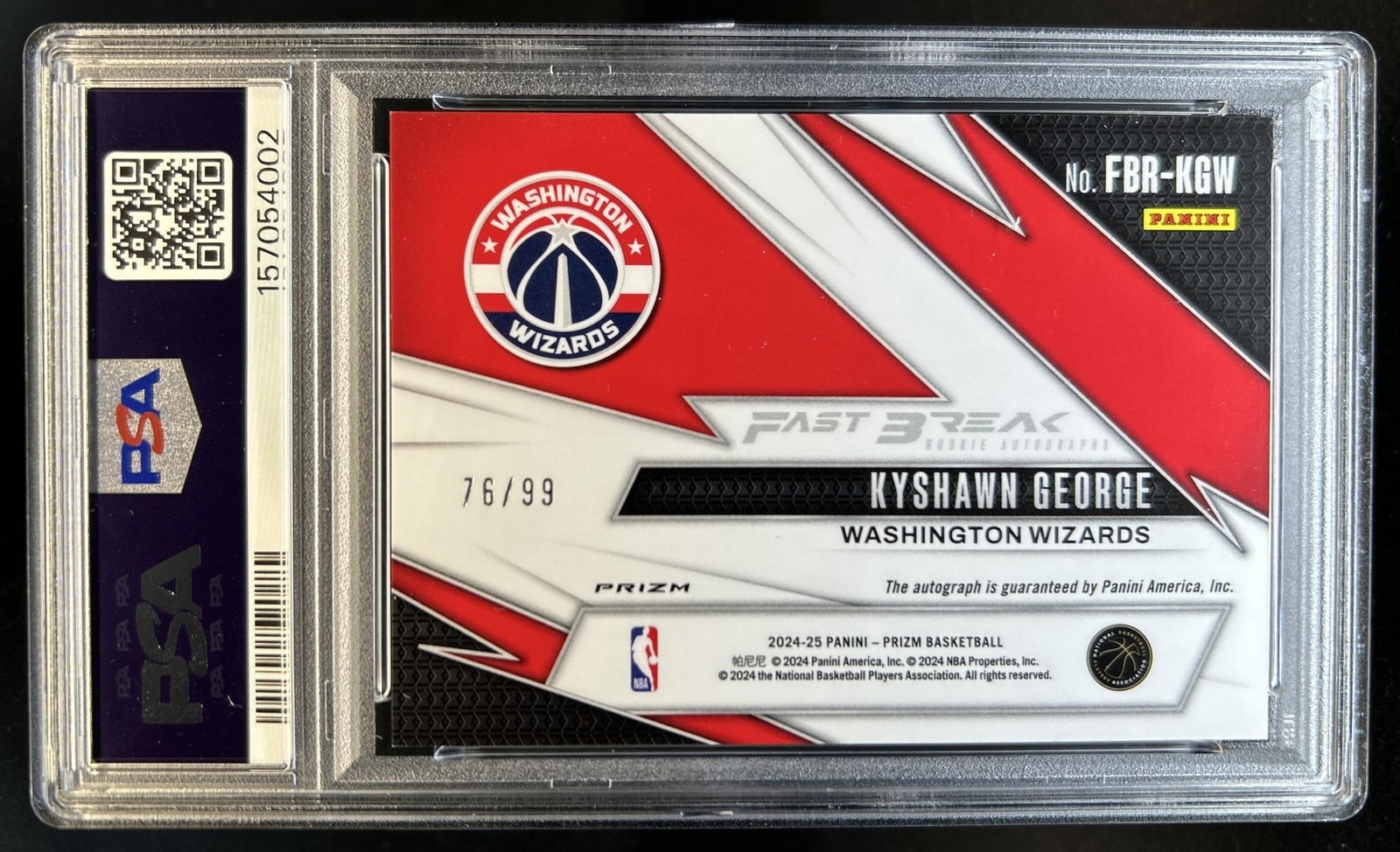 2024-25 Panini Prizm Kyshawn George Fast Break Rookie Auto RC Red #/99 PSA 9 view 2