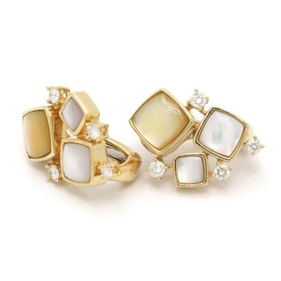 TASAKI Perlmutt Diamant Ohrringe 0.28ct K18 Gelbgold 2-Wege Quadrat 9g - Bild 1 von 4