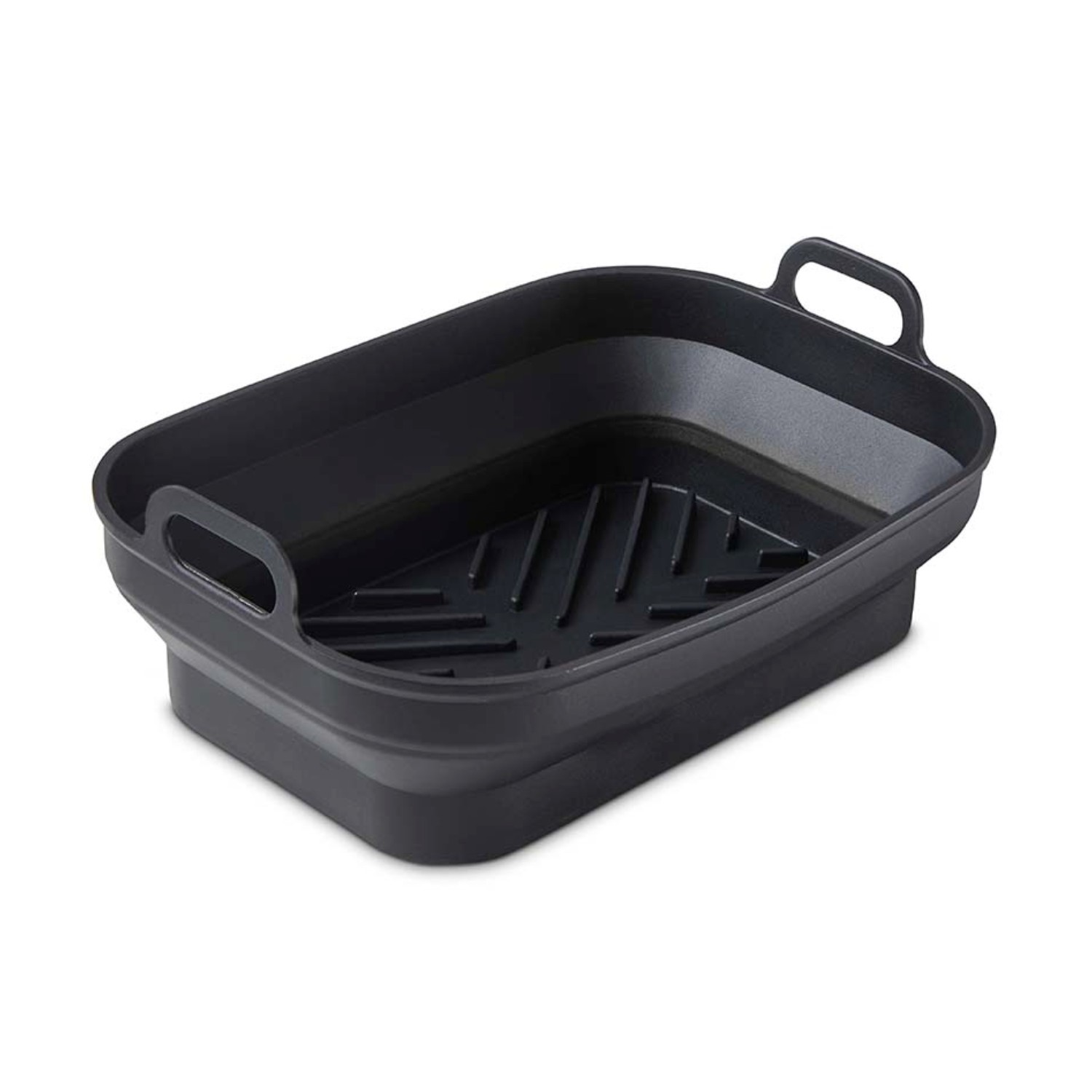 Rectangular Air Fryer Tray Silicone Foldable BPA-Free Dishwasher Safe Black 2Pcs