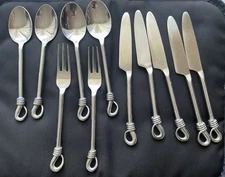 Gourmet Settings TWIST Stainless Coiled Loop 18/10 Silverware Flatware Set 11pcs