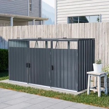 Outdoor Metal Garbage Bin Shed 3 Trash Cans Garbage Storage Lockable for Garden