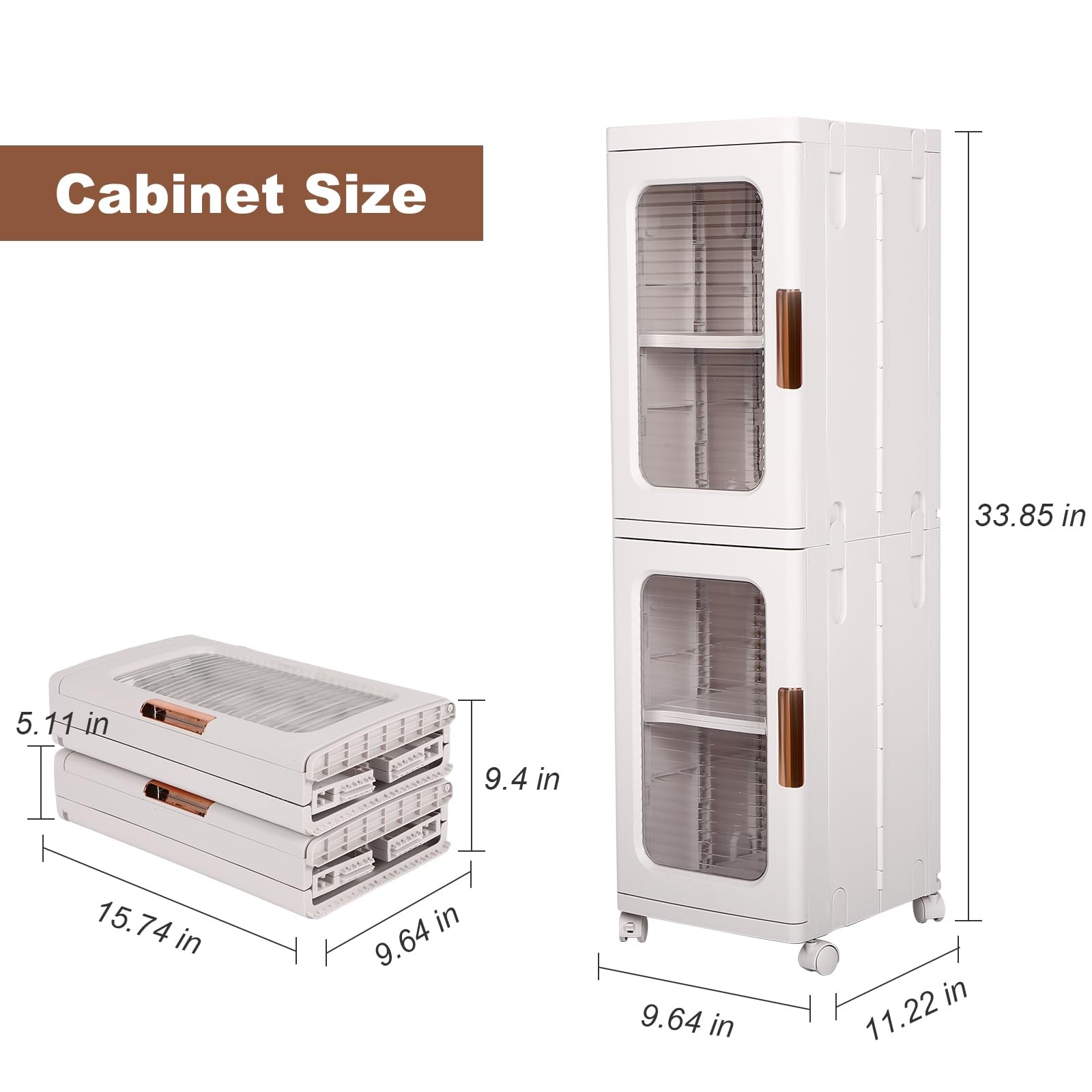 2-Tier Narrow Storage Cabinet with Transparent Doors and Adjustable Shelves, ...