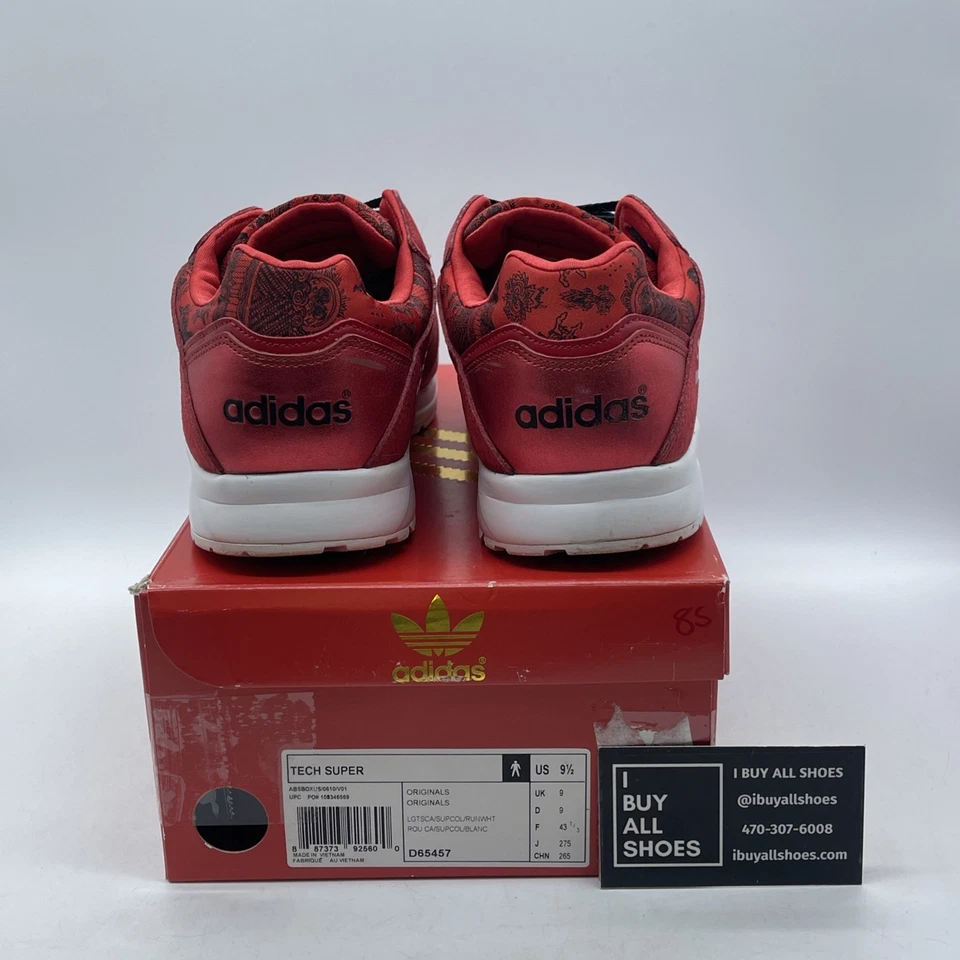 Talla 9.5 - Adidas Tech Super Año del Caballo Rojo Negro Gamuza Cuero (D65457) Foto 3 de 4