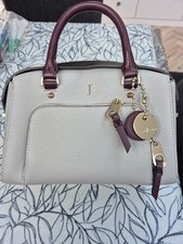 jasper conran bowling bag grey faux leather with red handles medium, excellent c