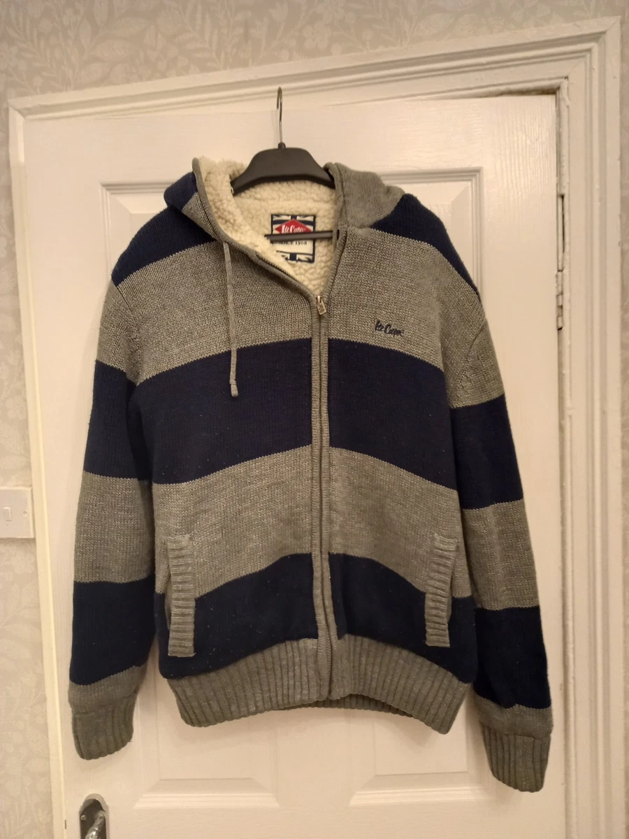 Sudadera con Capucha Lee Cooper Tejida Fleecy Forrada Unisex Talla Mediana Azul y Gris