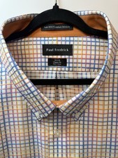 paul fredrick dress shirt Non Iron Check W Contrast Trim Size 22x 35 New 61