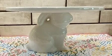 White Ceramic Bunny Rabbit Pedestal Cake Stand Dessert Plate 9.25" x 4.5 " NWOT