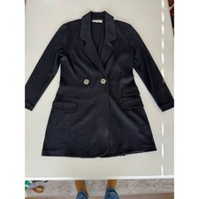 St. John Marie Gray Vintage Black Santana Knit Blazer Jewel Buttons Size 8 USA
