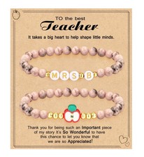 Teacher Valentines Day Gifts, Teacher Gifts for Women Pink Beaded Bracelets Init