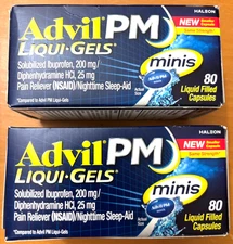 Advil PM Liqui Gels Minis Pain/Nighttime Aid 80/ct *LOT OF 2* EXP: 11/2026