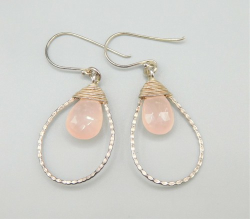 Novica Collection Rose Quartz 950 Fine Silver Teardrop Wrap Dangle Earrings - Picture 4 of 6