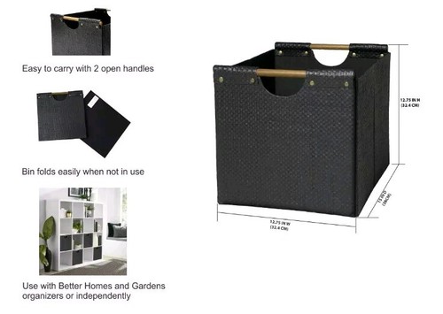 Better Homes & Garden™ ~ BLACK Woven w/Wood Handles ~ 12.75" ~ Storage Cube/Bin - Picture 2 of 8