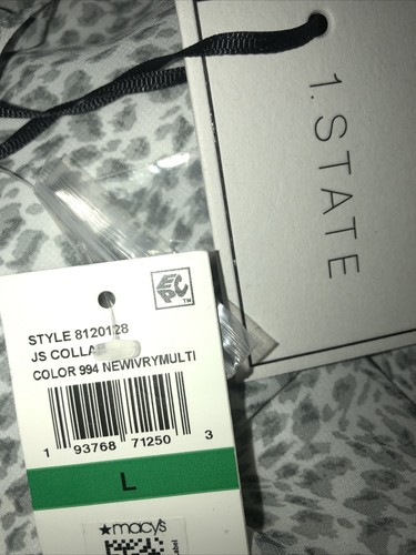 1.State L NWT Gray White Flutter Sleeve Smocked Neck Blouse Top Msrp$80 1. State - Picture 10 of 11