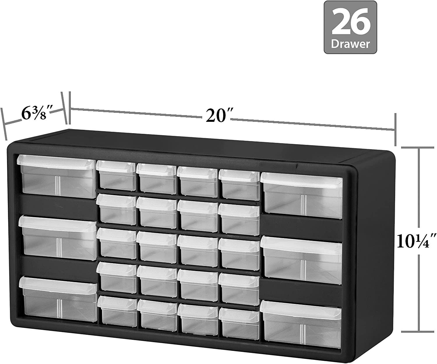 AkroMils 10126, 26 Drawer Plastic 20Inch W x 6Inch D x 10Inch H