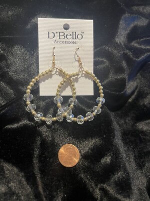 D - D Bello Goldtone And Clear Beaded Hoop Earrings. Whimsy