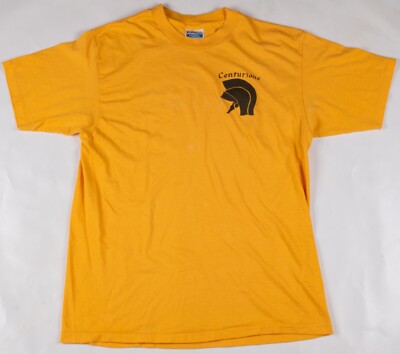 Vintage 1980s Centurions Spartan Helmet Graphic Single Stitch Yellow Shirt Large