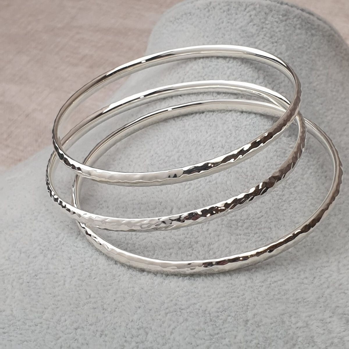 Hammered Stacking Bangles Set of 3 for Women - 3 Day Bracelets