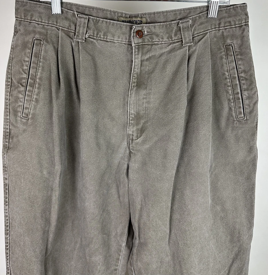 Vintage 90s DOCKERS Weatherworn Khaki Pants 35x33 ACTUAL Faded Olive Brown Loose - Image 2 of 4