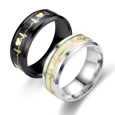 Silver/Black Heartbeat Wedding Band Stainless Steel Men Women Fashion Love Ring