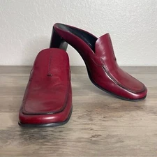 Franco Sarto Red Leather Stitched Loafer Style Mules