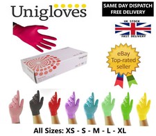 10 - 100 Unigloves Black Pink Pearl Nitrile Latex Disposable Gloves Food Safe 
