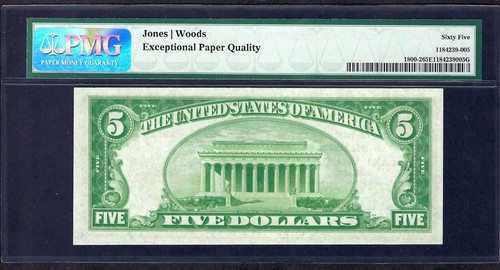 🇺🇸 AR 1929 $5 TYPE-2 ♚♚ LAKE VILLAGE, ARKANSAS ♚♚ PMG GEM UNC 65 EPQ - Picture 2 of 2