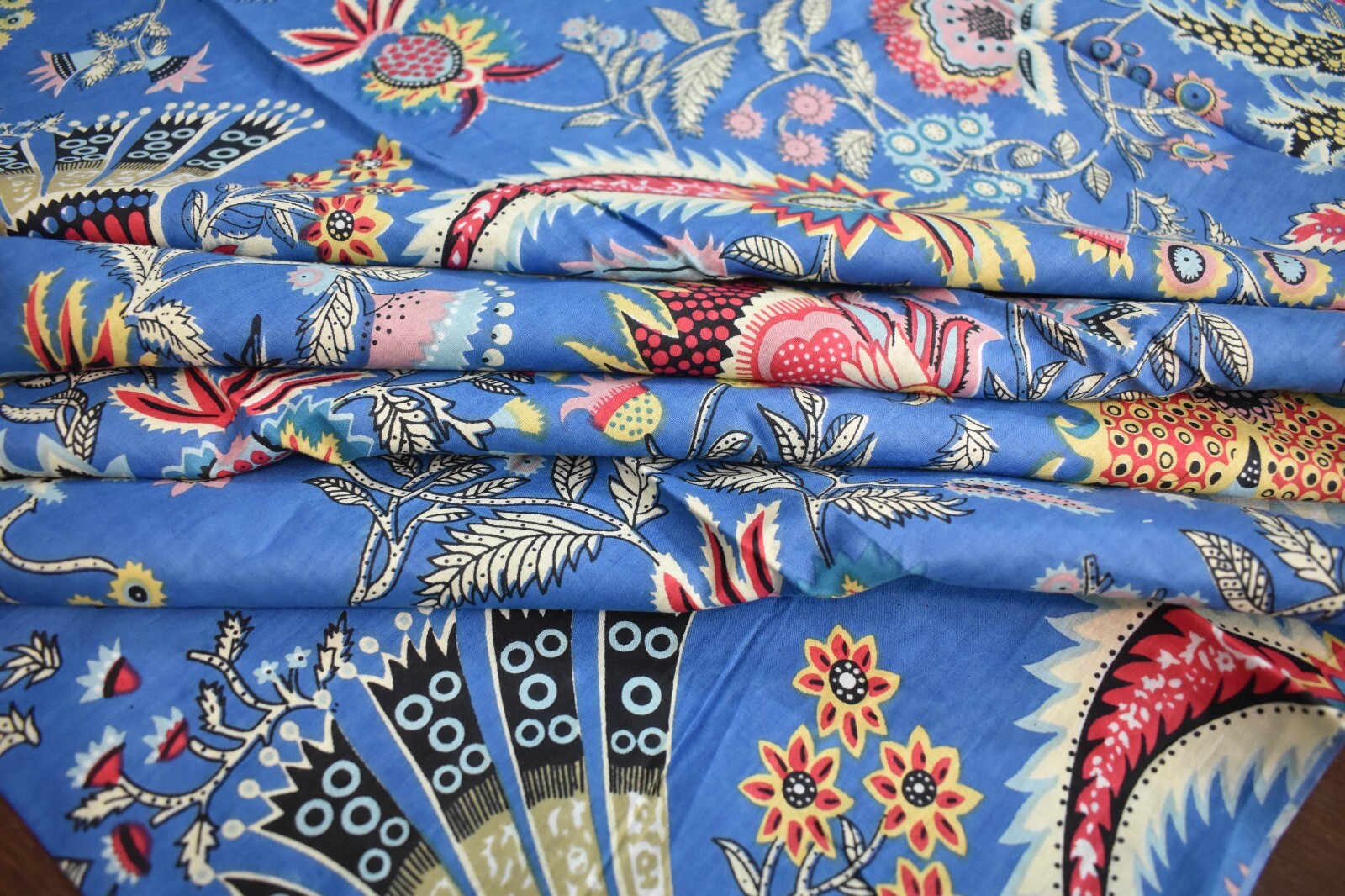 9 1m Indiano Cotone Mano Blocco Stampa Floreale Blu Tessuto Rosa 9-1m-indiano-cotone-mano-blocco-stampa-floreale-blu-tessuto-rosa