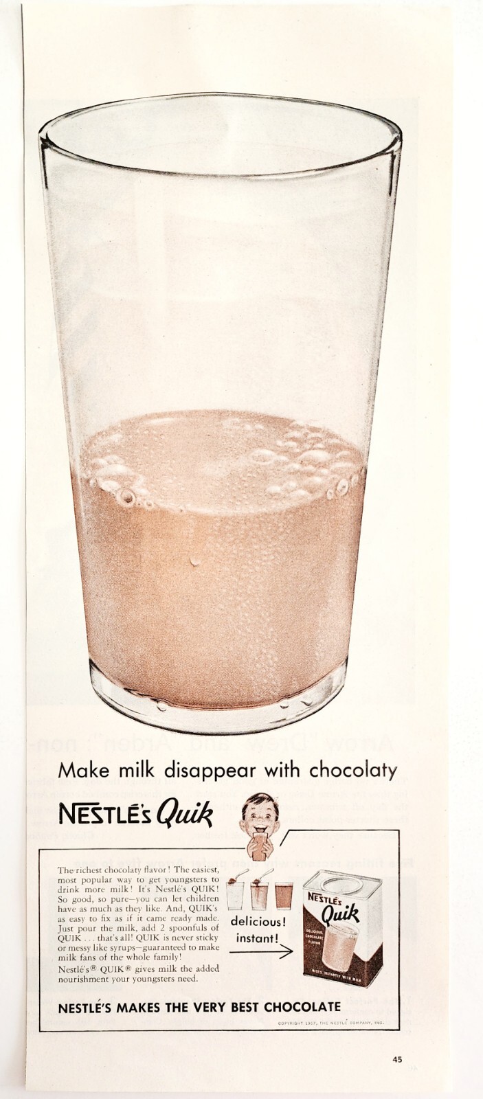 1958 Nestle Quik Chocolate Milk Drink Mix Advertisement Dairy Dessert DWII16