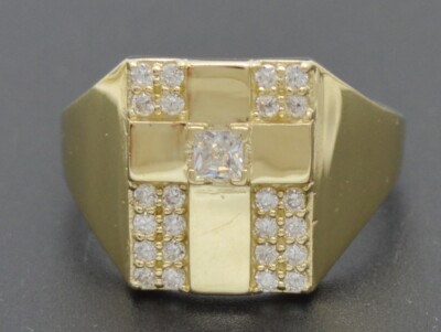 Real Solid 10K Yellow Gold Men's Square Unique cross Ring 14.7mm ALL Sizes