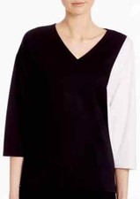 $378 NWT - Lafayette 148 Women's Punto Milano Colorblock Black/White Top - M/L