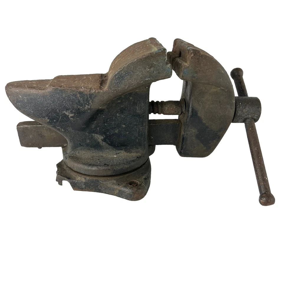 Cast Iron Vise 4" Steel Jaw MV #4 Anvil Back Swivel 6" Throat Bench Top - Image 2 of 4