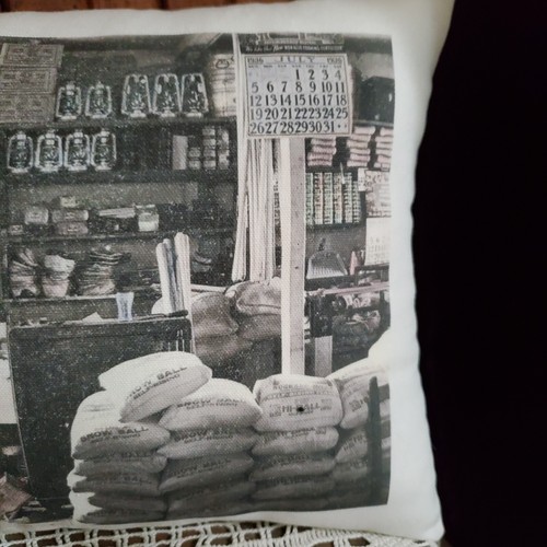 PRIMITIVE VINTAGE VICTORIAN 1920s ERA INSIDE GENERAL STORE GOODS PHOTO PILLOW - Picture 5 of 8